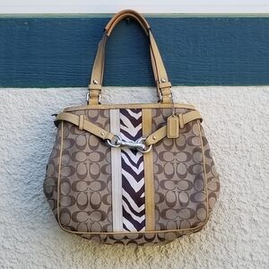 Coach Hampton Nancy zebra signature canvas tote tan